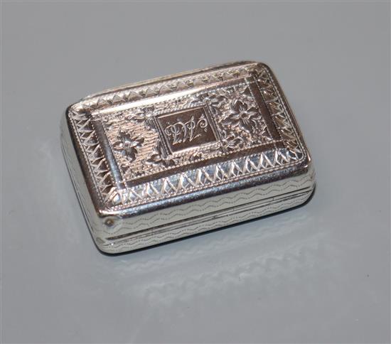 A George III silver rectangular vinaigrette, T. Simpson & Son, Birmingham, 1813, 39mm.